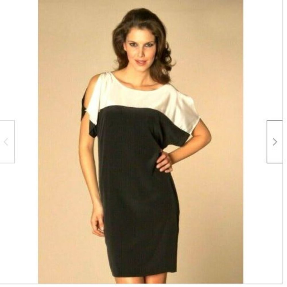NWT DKNY Silk Color Block Cold Shoulders Dress size S